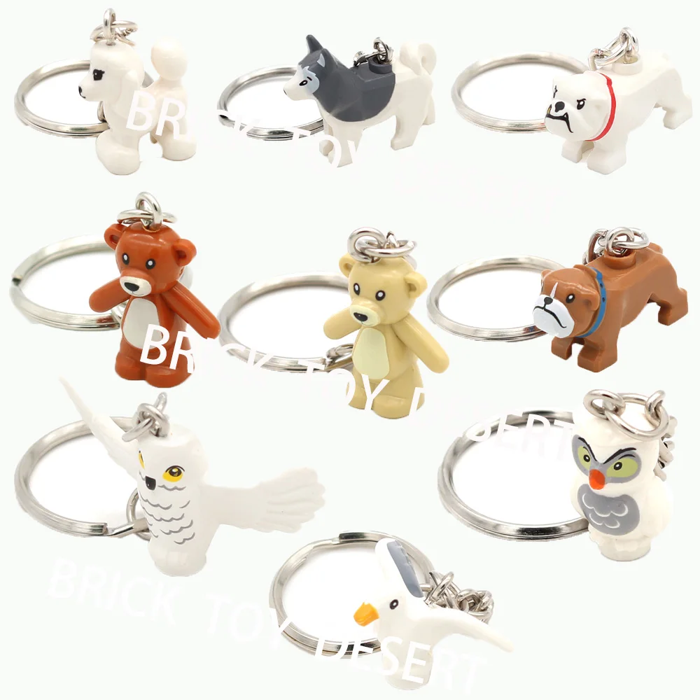 

Creative Animal Keychain Set Teddy Bear Owl Sea Mew MOC Compatible Blocks for Toy Gift