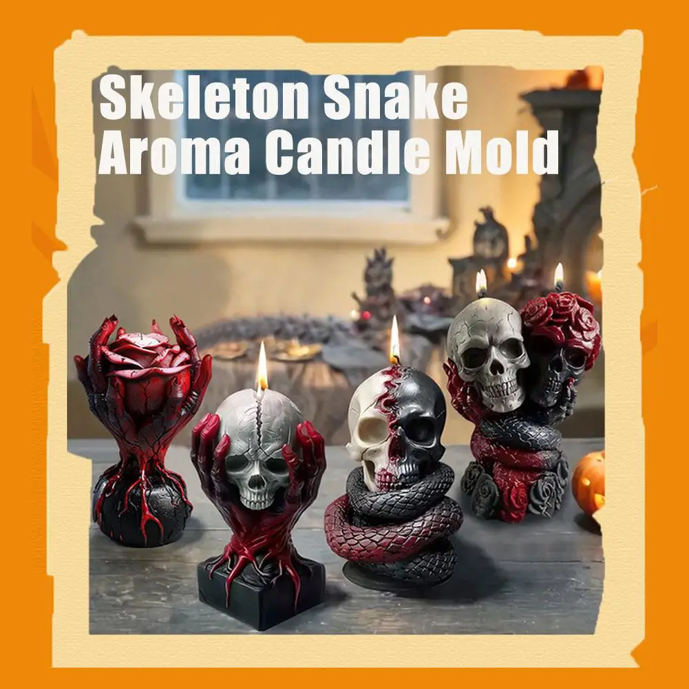 Skull Aromatherapy Candle Mold Terror Skull Halloween Halloween Snake Cranium Mould Decor Plaster Skull Party Gifts Resin H0B0