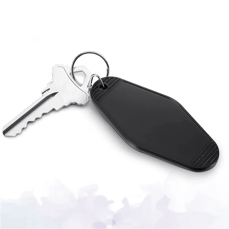 30 Pack Motel Keychain Blank Vintage Key Tag Label Vintage Hotel Keychain Sublimation Decorative Blank, Black