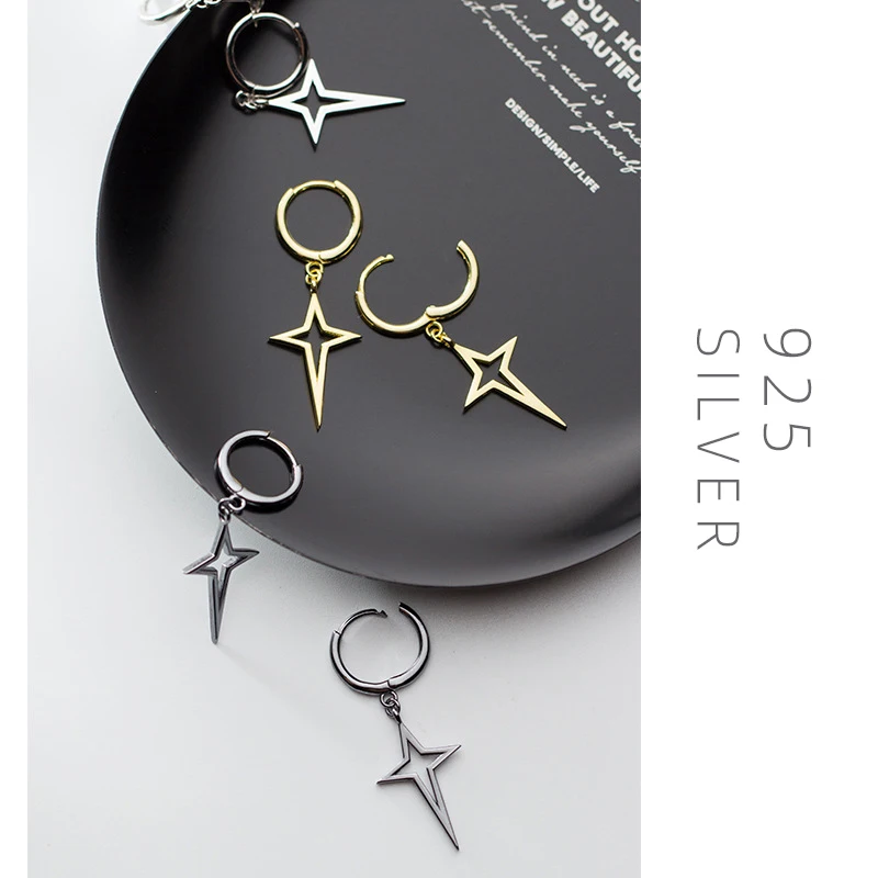 MODIAN Fashion 3 Color Big Cross Star Hoop Earring for Women Gift Pure 925 Sterling Silver Geometric Hook Earring Fine Jewelry