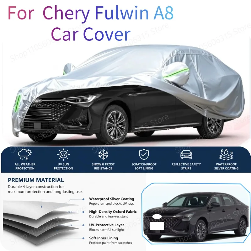 For  Chery Fulwin A8 2018-Present Custom Fit Full Car Cover Silver Coated Fabric Side Zipper Access UV Sun Dust Protection