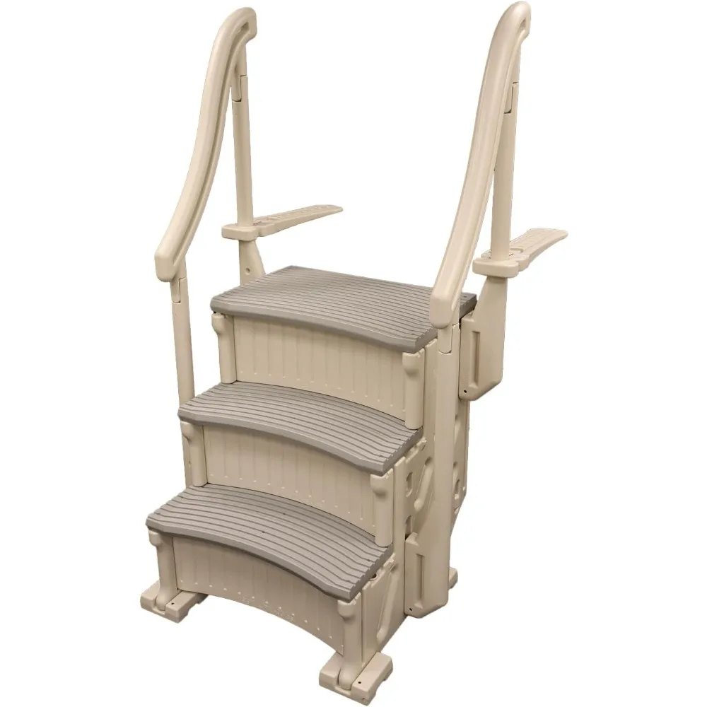 ขั้นตอนสระว่ายน้ําฝังพื้นแบบหล่นเข้าโค้ง 3 ระบบเข้าบันไดพร้อมราวจับ 2 อันและขายึดแบบปรับได้ - ขั้นตอนฐาน, Tr สีเทา