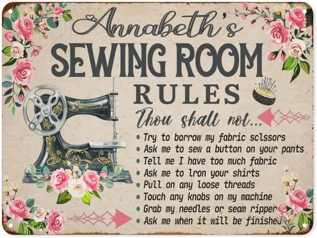 Sewing Room Rules Metal Sign Retro Funny Metal Tin Sign Vintage Sign Sewing Room Wall Sign Art Craft Room Decor 12x18 Inch