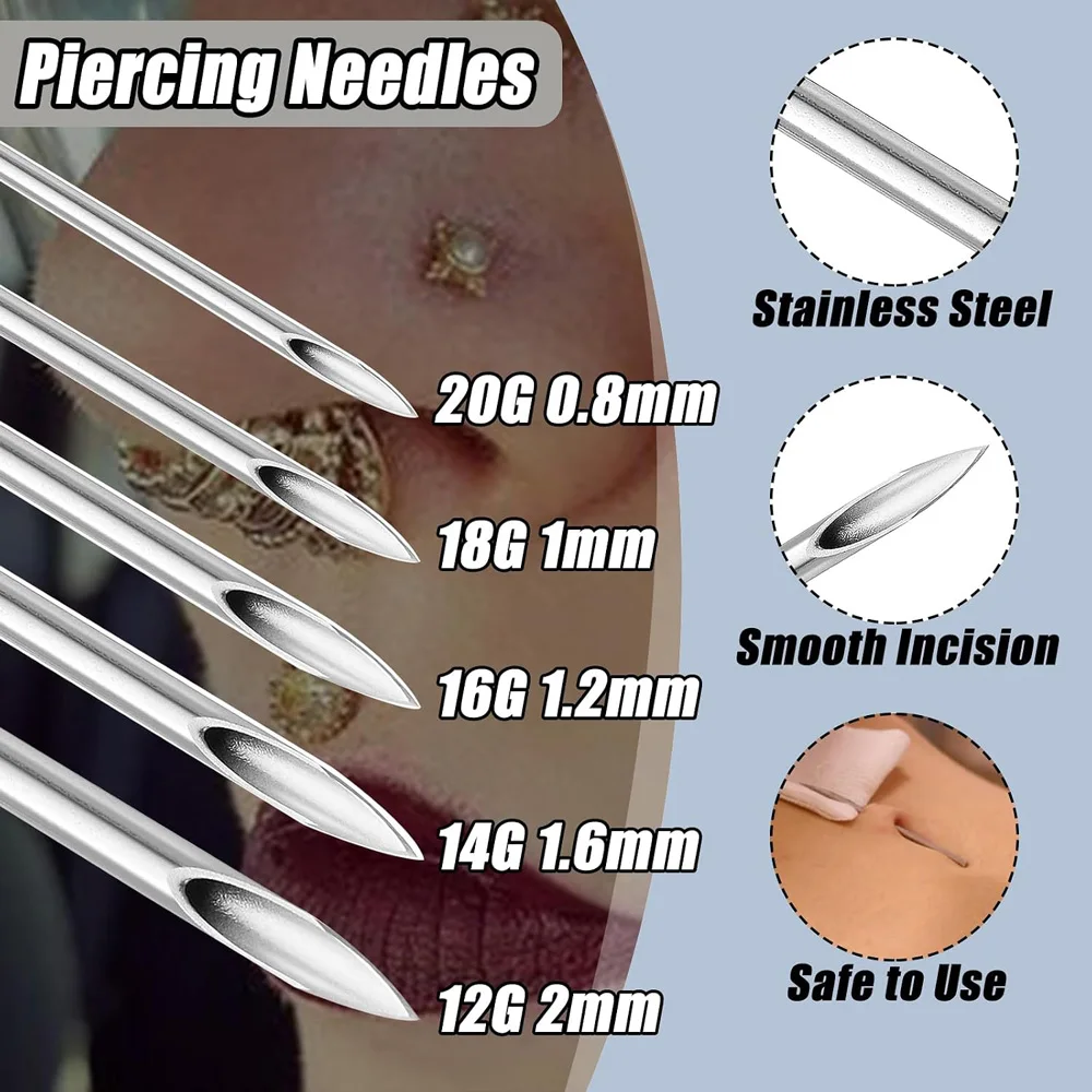 200/150/100/50/25/5pcs Piercing Needle 12G 14G 16G 18G 20G  Sterile Body Piercing Needles for Ear Nose Lip Navel Piercing Tool