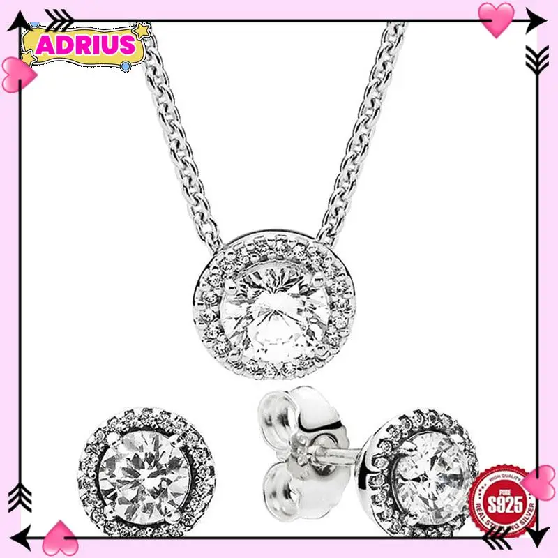 

Authentic 925 Sterling Silver Sparkle Classic Elegance Earring Necklace With Crystal Fit Original Bracelet Jewelry Set Gift