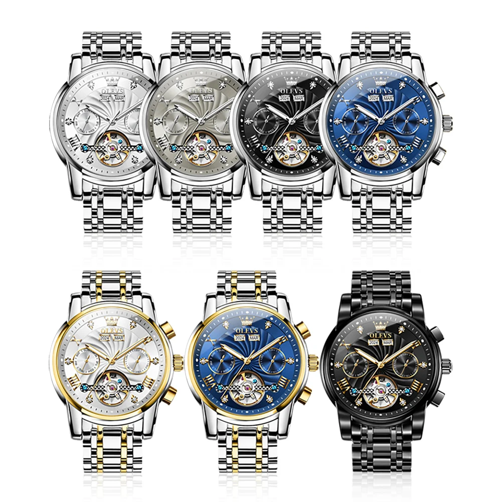 OLEVS 7088 reloj Original de lujo para hombre, cronógrafo con fecha, reloj mecánico resistente al agua de acero inoxidable para hombre, nuevo