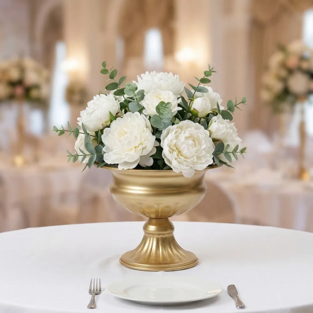 European Retro Flower Vase Metal High-footed Urn-shaped Vase Elegant Luxury Flower Pots Banquet Hall
