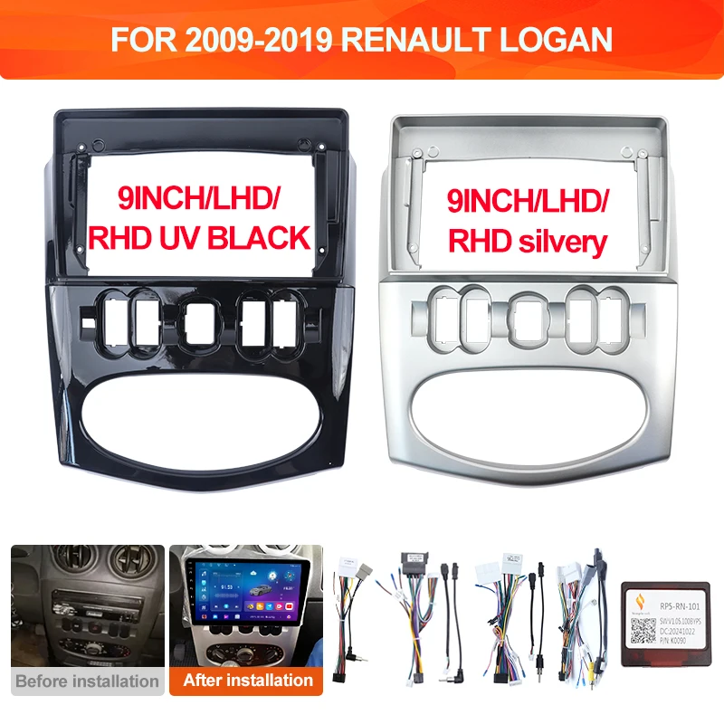 QSZN-Cable de marco de Audio para coche, 9 pulgadas, Canbus para RENAULT LOGAN 2009-2019, navegación GPS, Panel de Radio Fascia, embellecedor de placa de bisel Facia