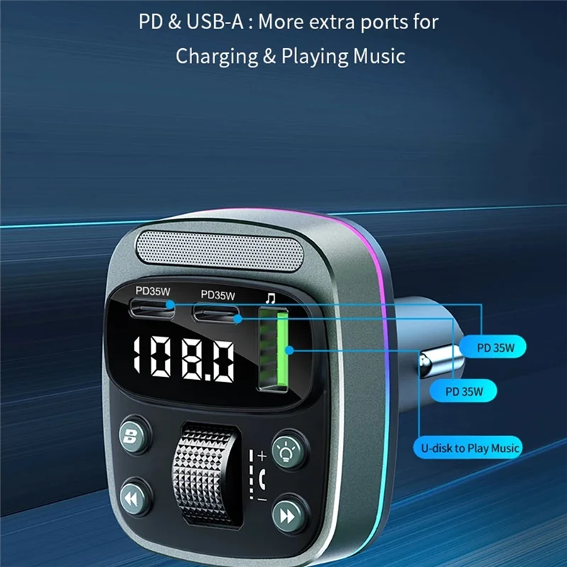 JABS-FM الارسال بلوتوث 5.4 سيارة مشغل موسيقى MP3 محرك فلاش USB ضياع شاحن سيارة المزدوج PD35W شحن سريع #6