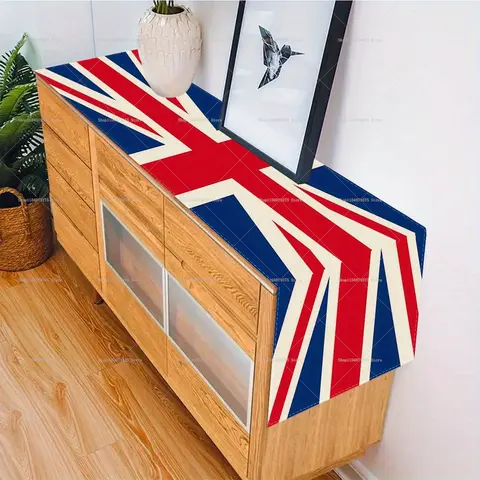Patriotic Union Jack Table Runner With Red White And Blue Stripes Farmhouse Decor Home Reunion Party Decorations