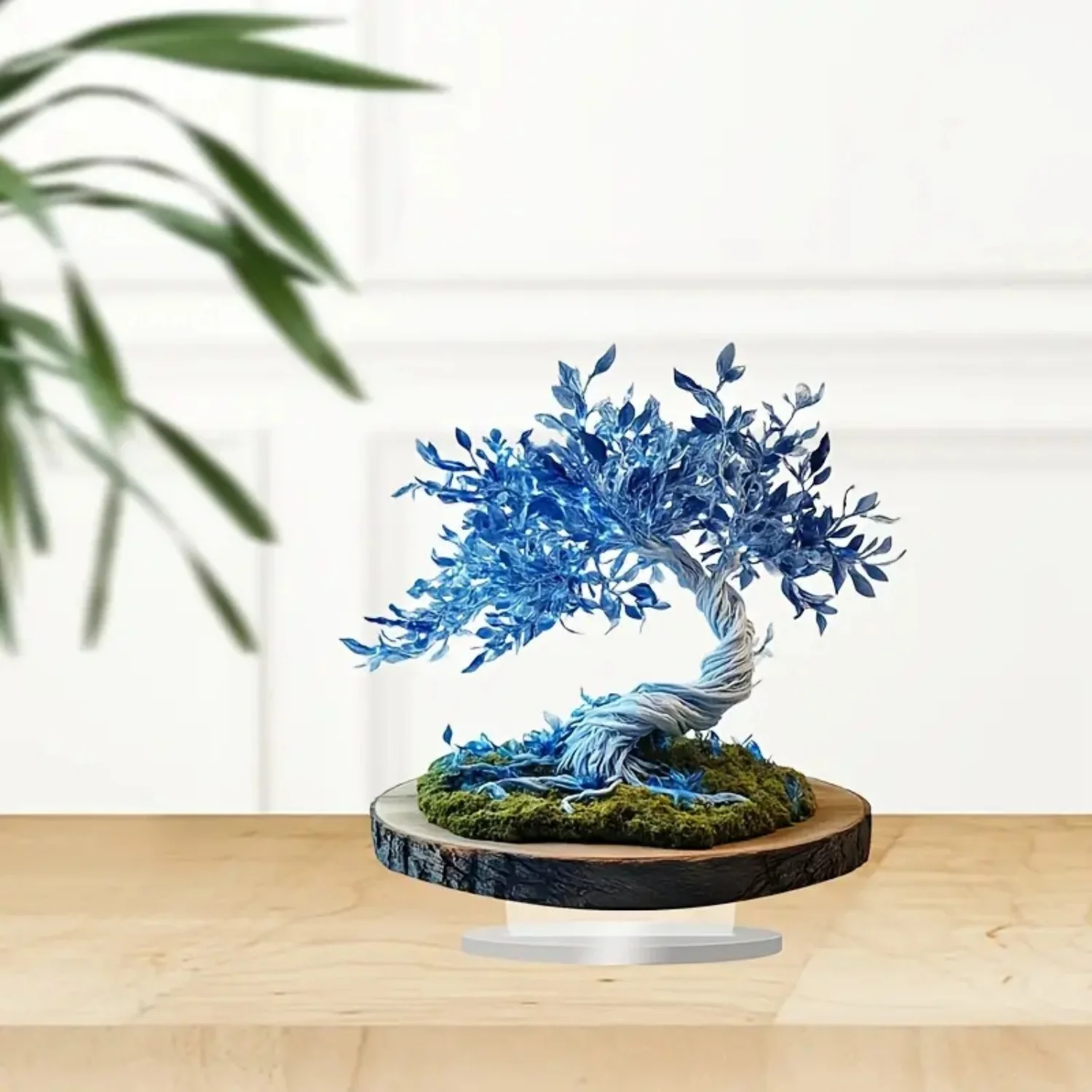 Blue Tree of Life Statue,2D Flat Plant Acrylic Figurine,Home,Office,Cafe,room,display Case,Table Ornament Desktop Decor Kit
