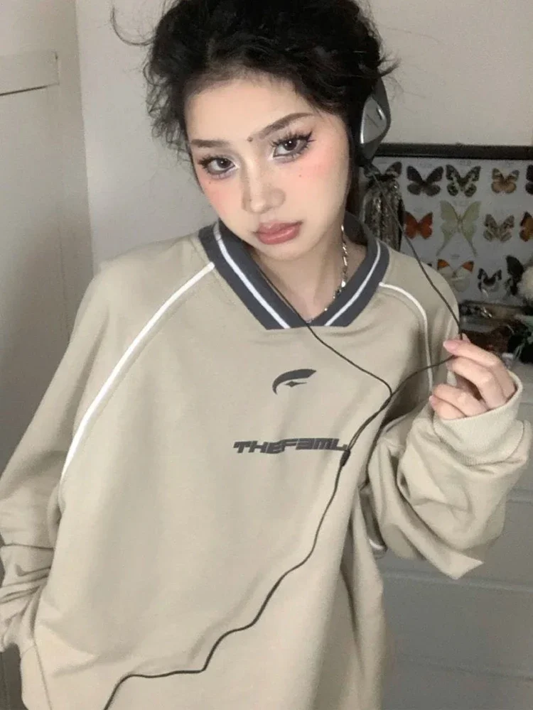 Vintage oversized sweatshirts women Korean fashion Harajuku cotton pullovers female autumn long sleeve casual loose streetwear