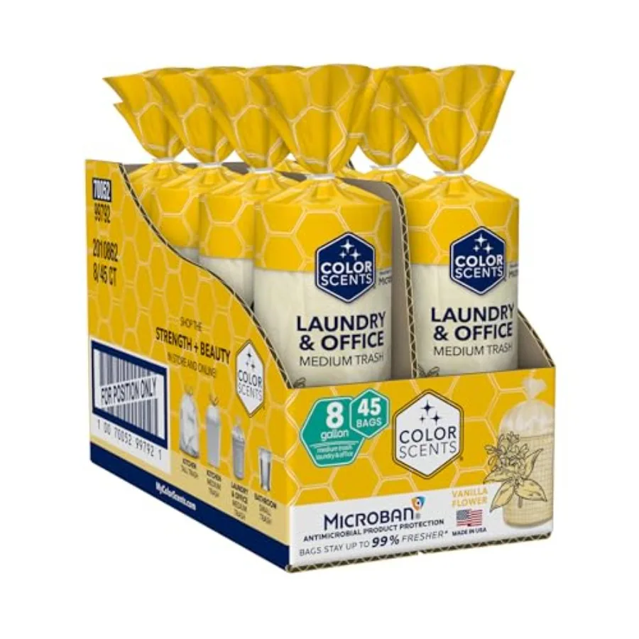 

Medium Trash Bags - 8 Gallon, 360 Total Bags 8 Packs of 45 Count,Twist Tie - Cream bag in Vanilla Flower Scent with Microban