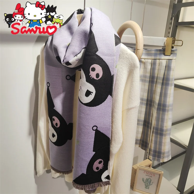 

Sanrio Kuromi Hello Kitty имитация кашемира шарф Мелодия Cinnamoroll полачко зимний растягивающийся теплый студенческий милый Универсальный