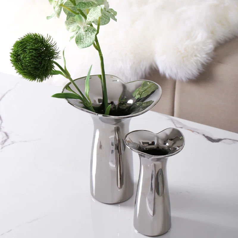 

Modern Mermaid Tail Vase Silver Electroplated Ceramic Scandinavian Decor for Desktop Luxury Flower Nordic Home Art Decor