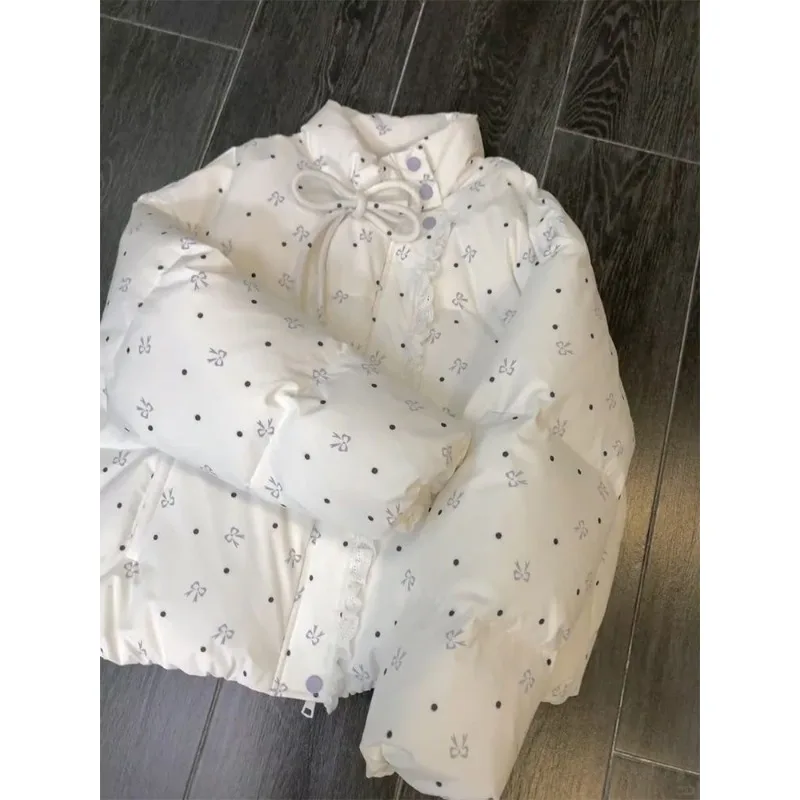 Fashionable Warm Casual Niche Jacket Exquisite Simple Trend Personality Academy Style Sweet Age-reducing Bow Lace Cotton Clothes