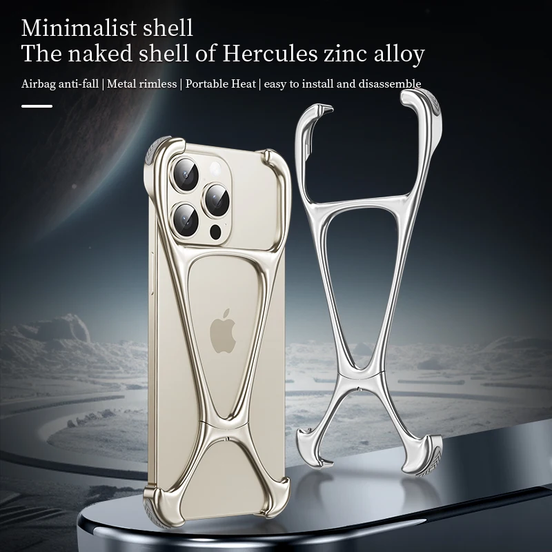 Luxury Zinc Alloy Metal Shockproof Bumper Phone Case For iPhone 13 14 15 Pro Max Frameless Heat Dissipation Anti-fall Hard Cover