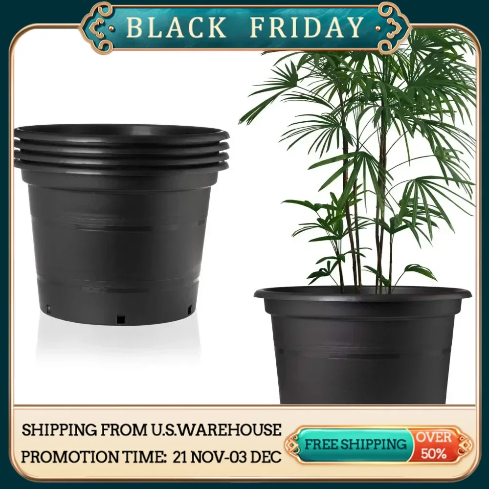 5 Gallon Pots for Plants Nursery Pots 5 Gallon – Highly Durable and Sturdy Large Plastic Plant Pots – Bottom Drainage Design