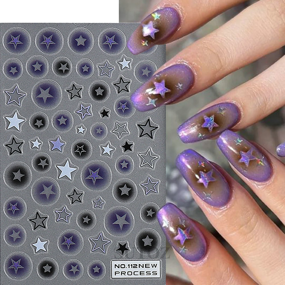 Pegatinas 3D de corazón para uñas, calcomanías huecas de estrellas, mariposa, dijes Y2K, plantillas de aerógrafo, gradiente floreciente, decoración de manicura LEBNO115