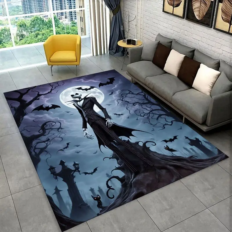 HD Cartoon N-Nightmare Before Christmas Jack Halloween Carpet Rug for Playroom Bedroom Living Room Sofa,Game Area Rug Non-slip
