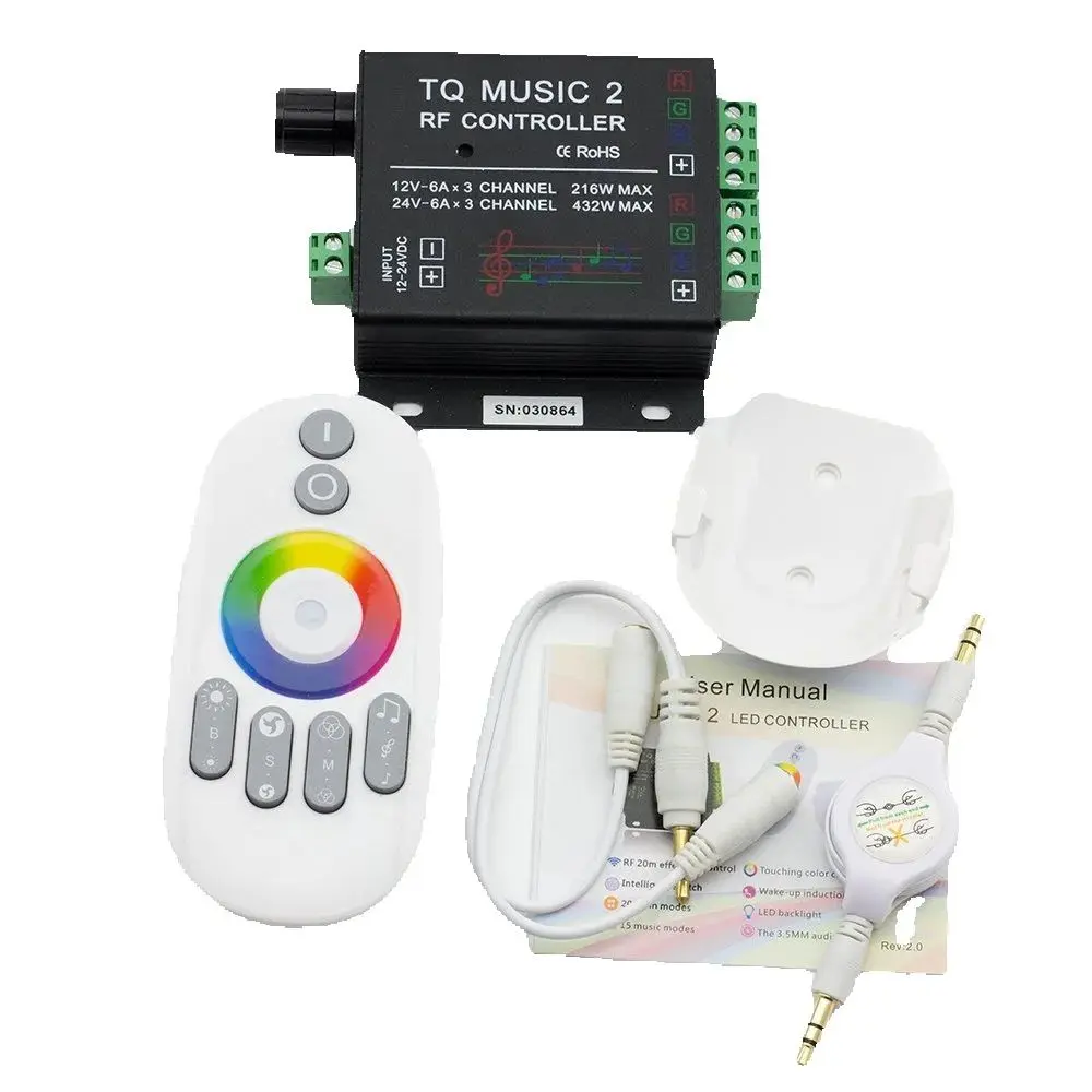 12V 24V LED RGB Music Touch Controller RF Remote Touching Color 3.5MM Audio 15 Music Modes LED Light Strip Controller