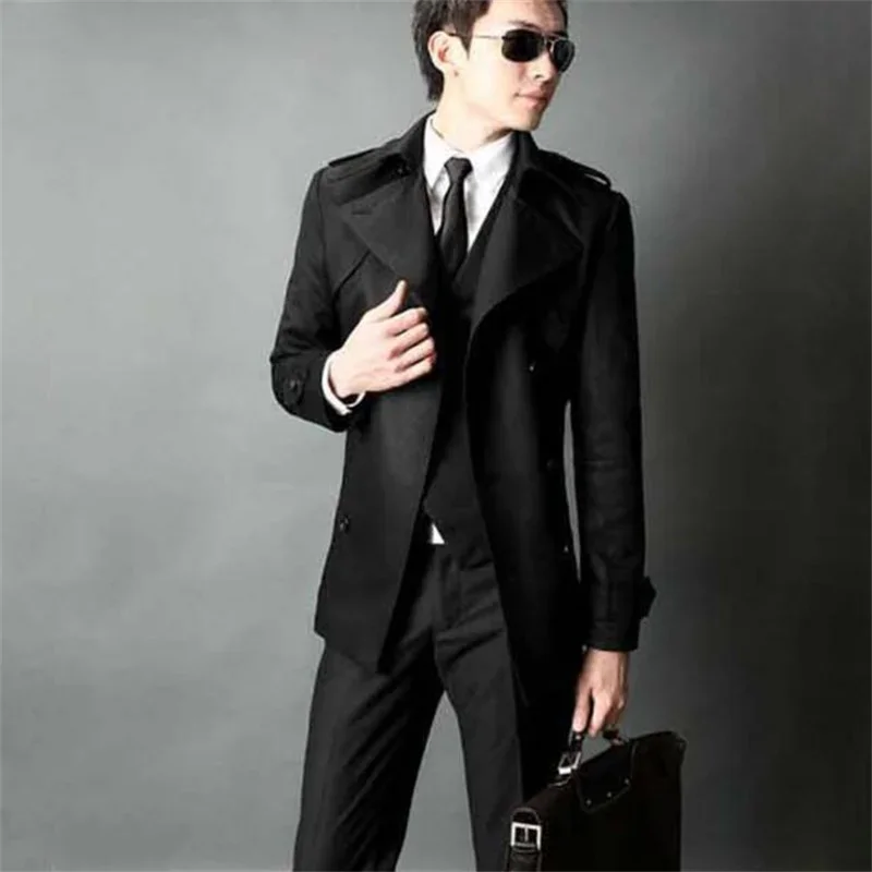 Middle Young Trench Coats Mens Korean Brand Mid Length Chaqueta Hombre Double Breasted Jaqueta Masculina Spring Autumn Casual