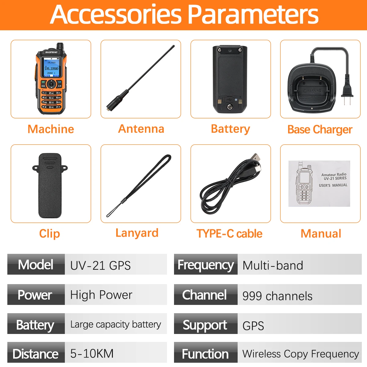 Baofeng-walkie-talkie de banda aérea con GPS, cargador inalámbrico de frecuencia de copia tipo C, 999CH FM AM NOAA para UV 5R 17 PRO, Radio Ham, UV 21