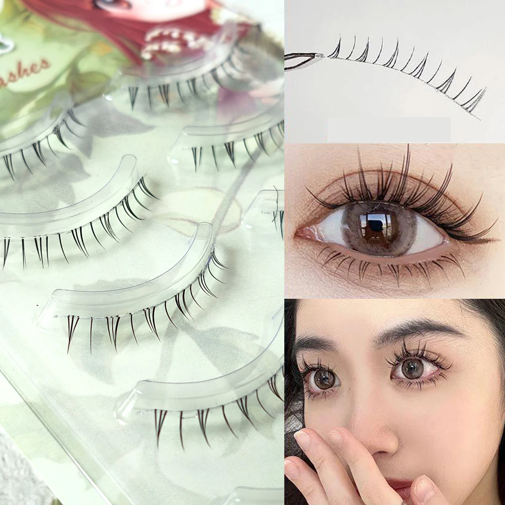 Ultra Natural Bottom Lashes Lower False Eyelashes Soft Clear Band V Shape Natural Looking Short Eyelash Extension