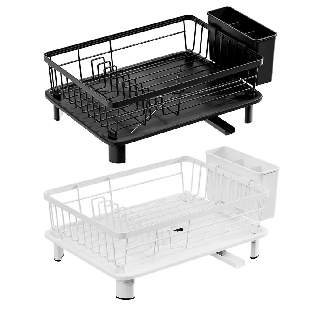New Large Dish Drying Rack With Automatic Drying Rustproof Tableware Storage Black White Kitchen Counter Rack