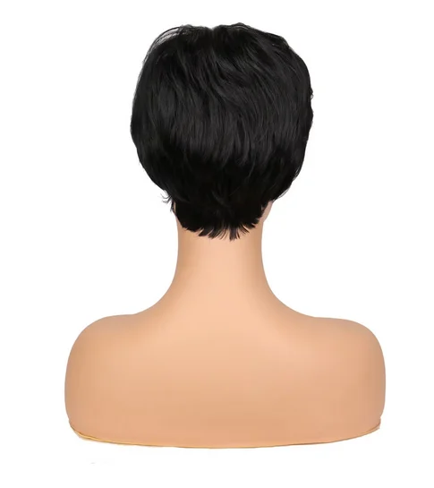 Pelucas sintéticas onduladas cortas para mujer, peluca recta negra natural, cabello de fiesta y uso diario, resistente al calor