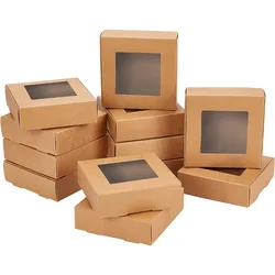 24 Pcs 10x10x3cm Camel Paper Box Fold Boxes Cookie Boxes Jewelry Boxes Kraft Boxes with Window for Party Favor