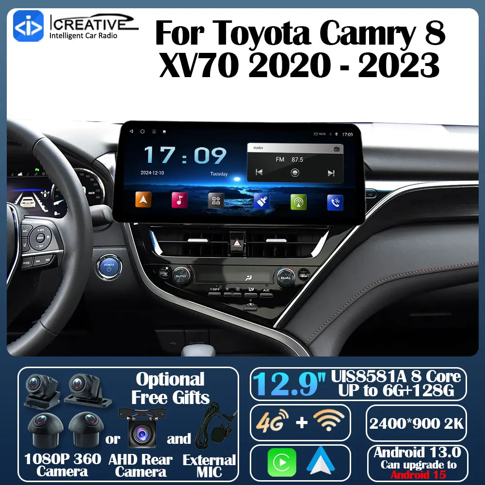 Android 13 Car Radio For Toyota Camry 8 XV70 2020-2023 Carplay Auto Multimedia Stereo 360 Camera Navi GPS Intelligent Player 5G