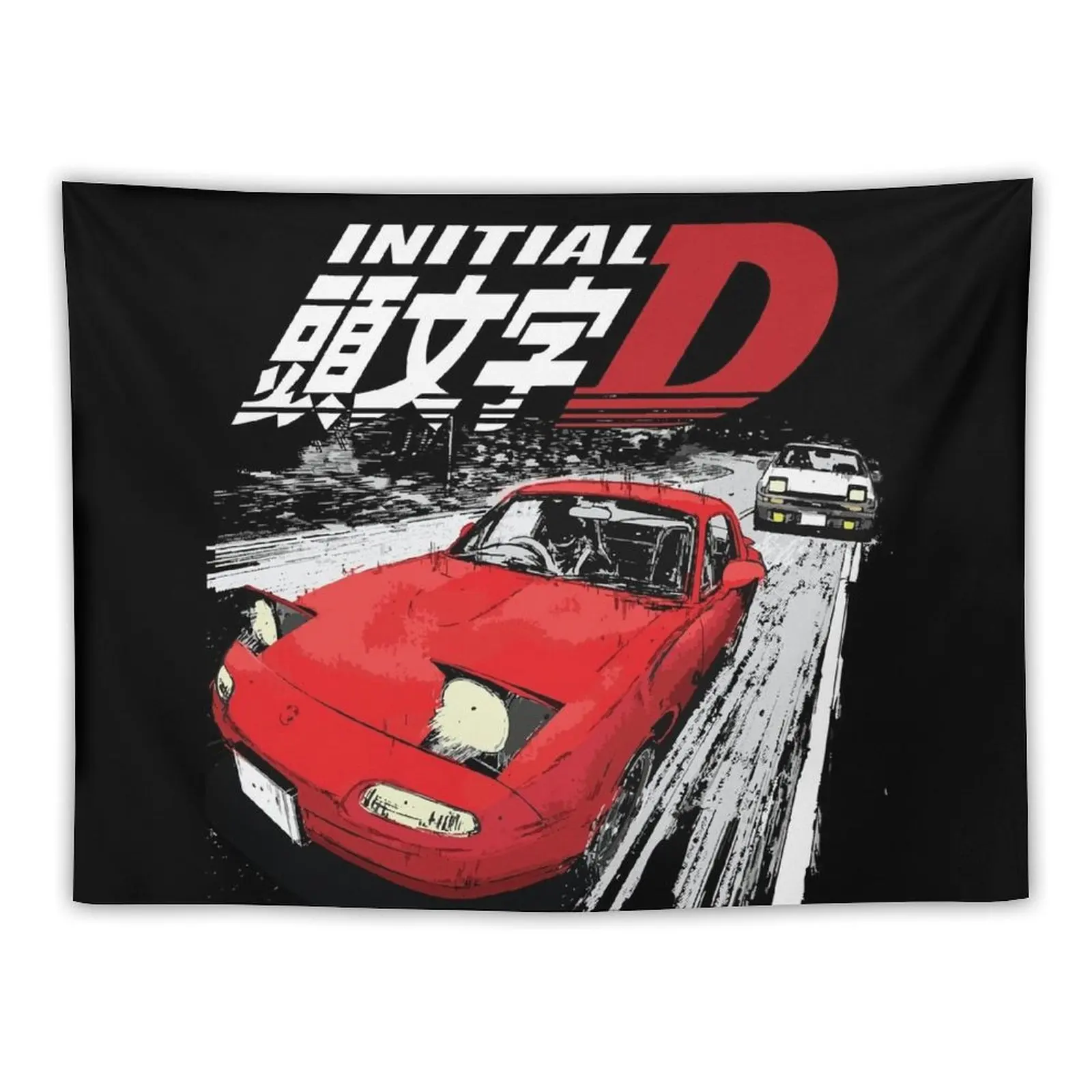 Initial D - Mountain Drift Racing Tandem Takumi Fujiwara AE86 vs Toru Suetsugu's Eunos MX5 miata NA Roadster Tapestry