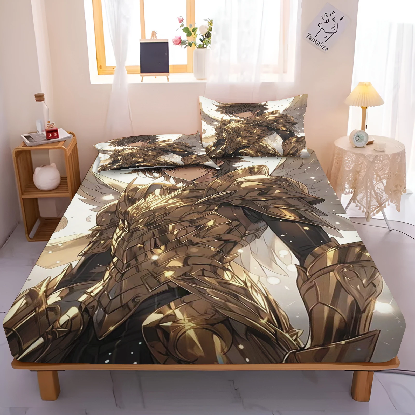 Saint Seiya Fitted Sheet Cover Cartoon for Teenager Children Elastic Bedding Cute Printing Sheets