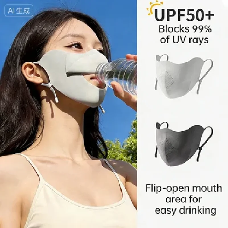 New Water Drinking Sunscreen Mask for Girls, UV Protection for Summer Driving and Cycling