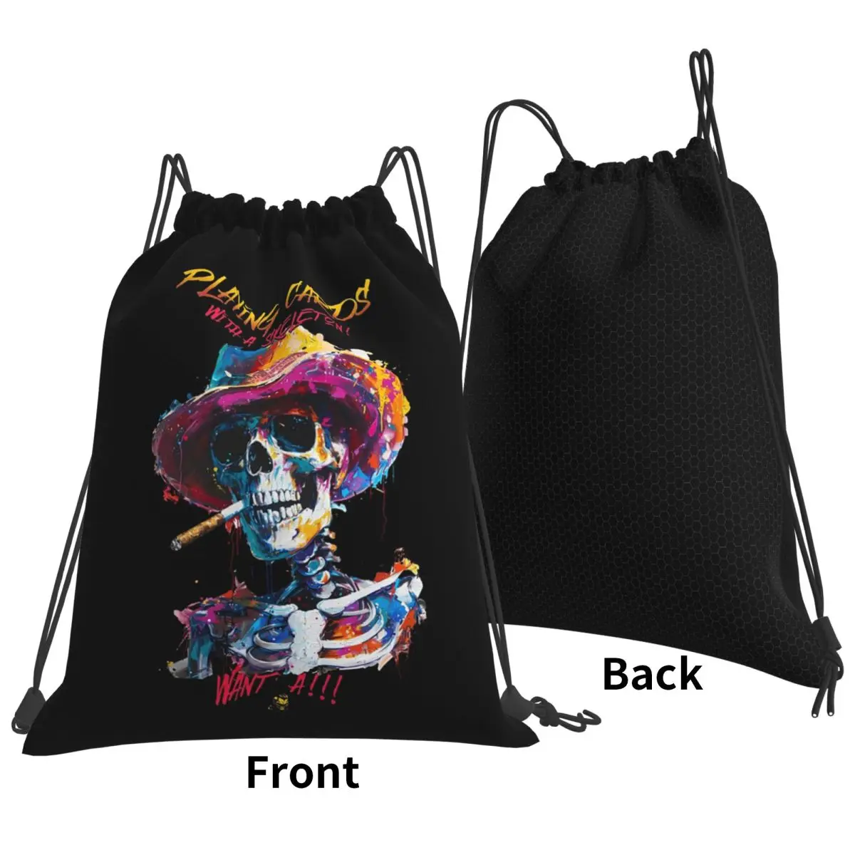 Poker Skulls Digital Art With Rebel Style Backpacks Casual Drawstring Bags Sports Bag Book Bags for Man Woman Students