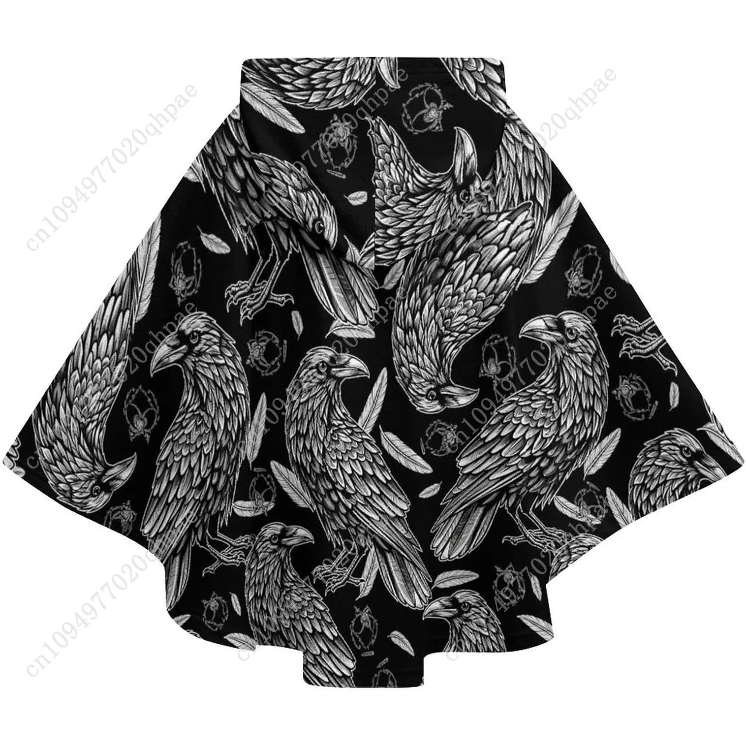 Comodo maglione coperta in flanella, felpa con cappuccio oversize nera con motivo corvo con tasche per bambini e adolescenti