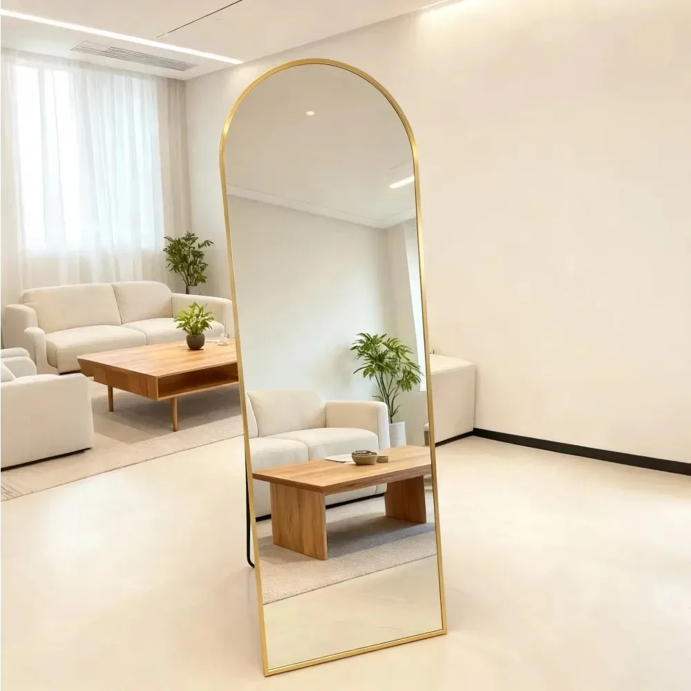 Gewölbter Ganzkörperspiegel Freistehend Wandmontiert Ankleidespiegel Aluminiumrahmen HD Schlafzimmer Wohndekor Spiegel