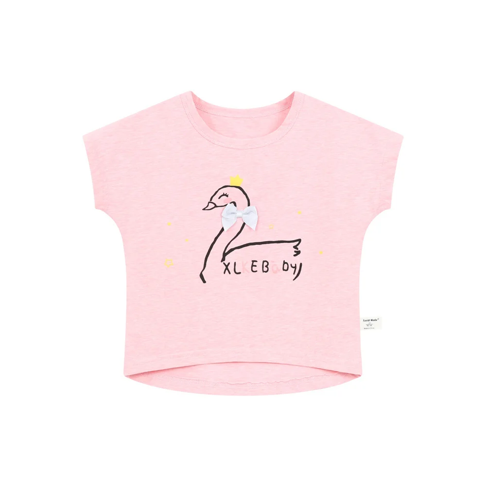 Summer Children T-Shirts 1-8Y Girls Cotton Bow Cartoon Short Sleeve T Shirts Casual Tops Tees Toddler Wear Tshirt Kids Clothing