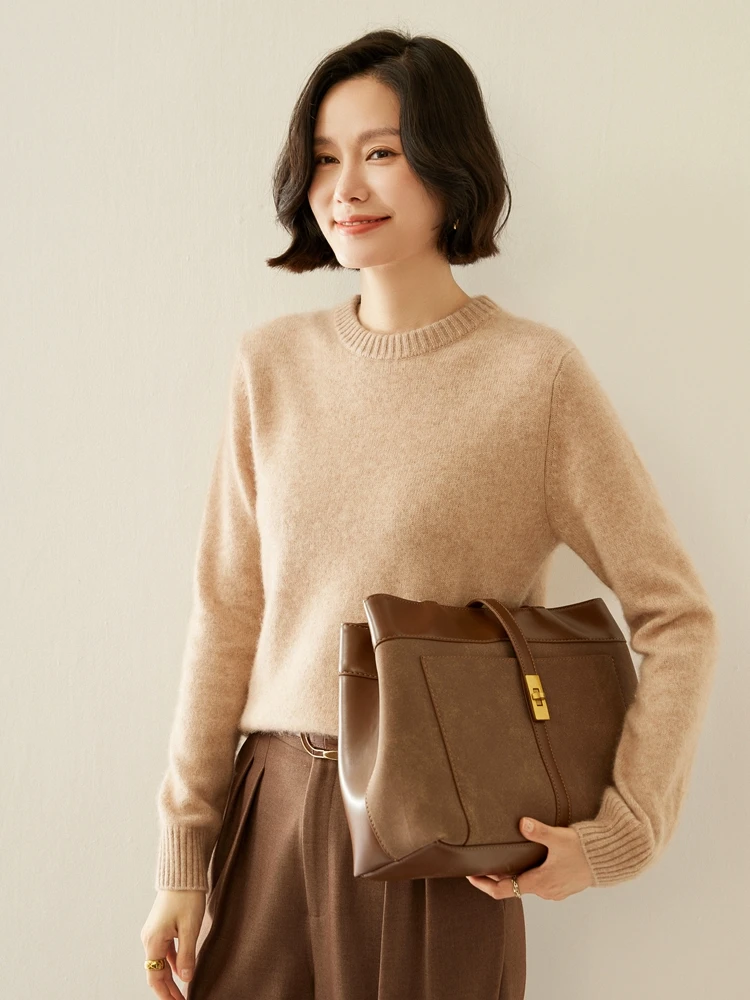 

TLOML новый женский свитер из 100% кашемира, базовый классический толстый трикотаж, пуловер с круглым вырезом и длинными рукавами, осень-зима, мягкие теплые топы