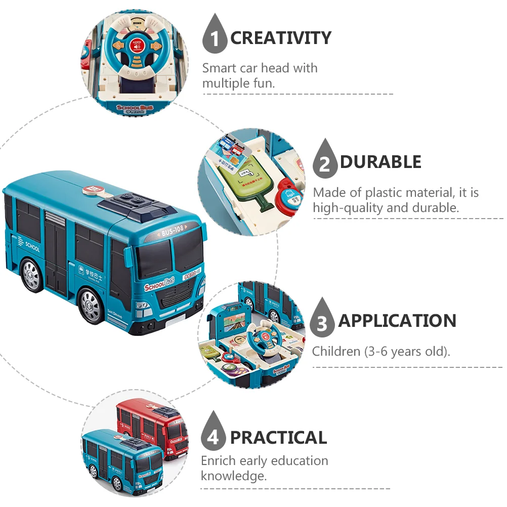 어린이용 관성 버스 장난감, 변형 어린이 시뮬레이션 학교, 파란색 플라스틱 조기 교육