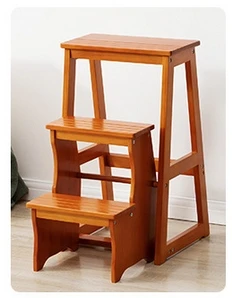 Storable Treads Staircase Sub Three Step Landing Stool Dual-purpose Ladder Chair Indoor Solid Wood Folding Ladder Stools