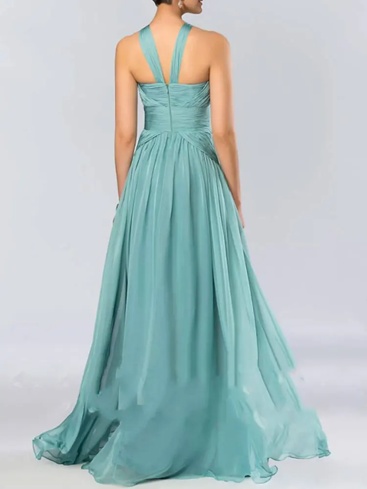 A-Line Bridesmaid Dresses Halter Neck Sleeveless Elegant Gowms Floor Length Chiffon Dresses with Pleats 2024 New Customized