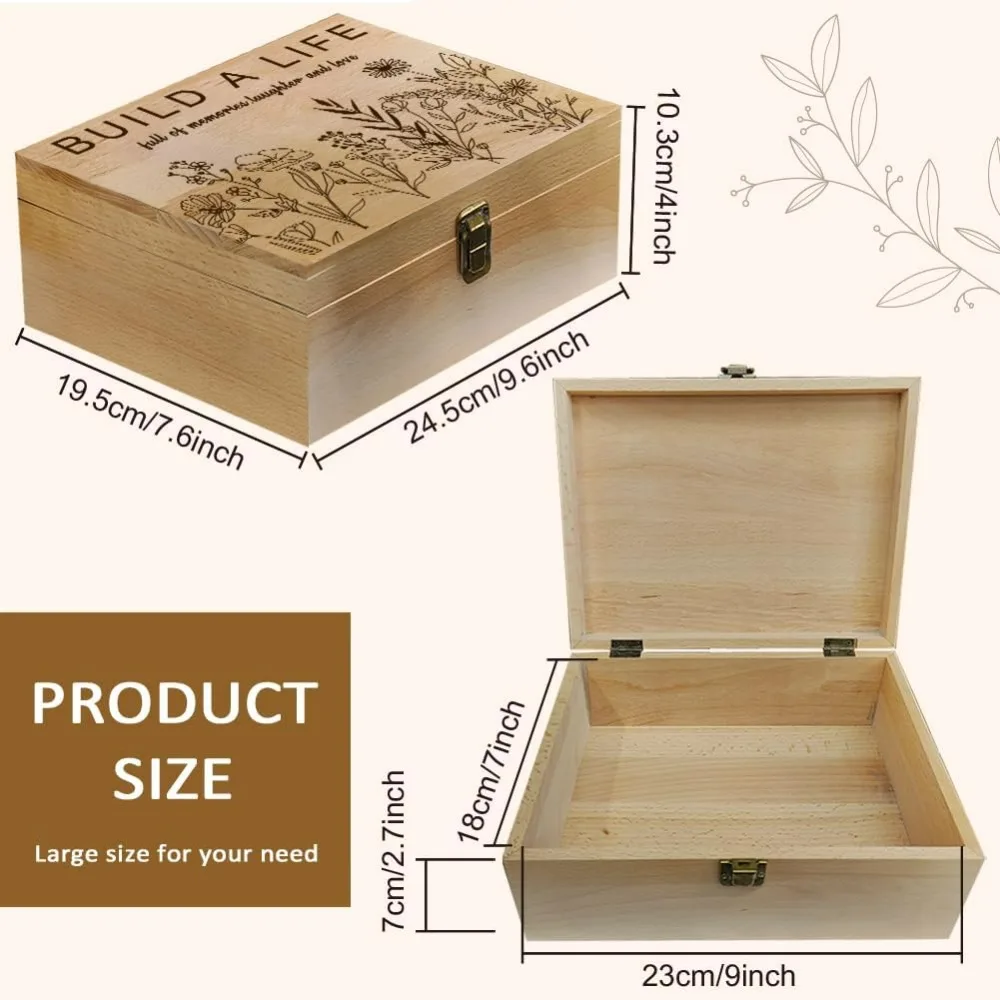 1 Pc Wood Memory Keepsake Box Line Wildflowers Build a Life Memory Box with Hinged Lids Laughter and Love Keepsake Chest