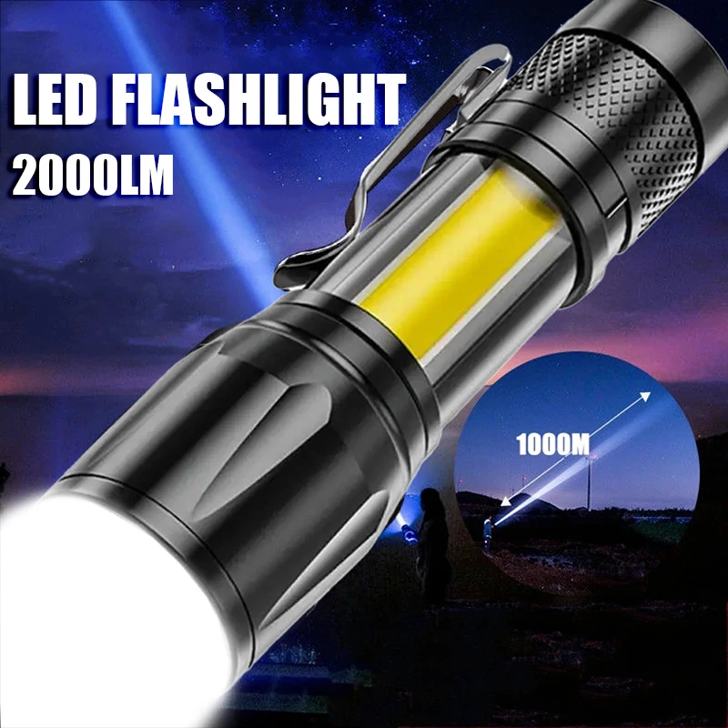 USB Rechargeable COB LED Flashlight High Power Zoomable Mini Torch With Pen Clip Outdoor Camping Emergency Tactical Flashlights