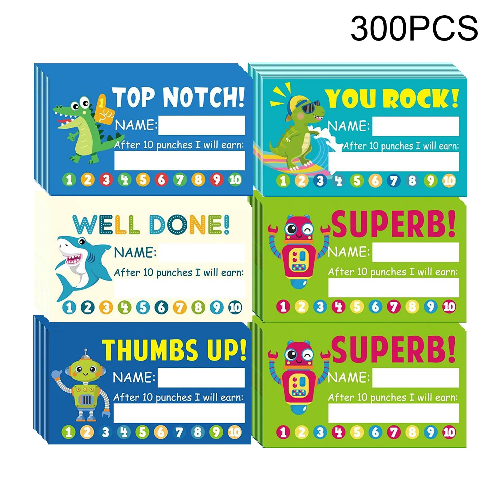 

300pcs School Teachers Paper Reward Loyalty Punny Punch Card Practical Management Behavior Incentive Classroom Students Durable