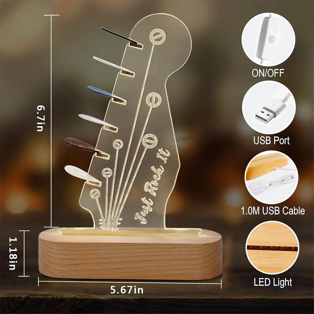 A51Q-Gitar Pick Display، رف تخزين اختيار مضيء، لقاعدة كمان القيثارة الكهربائية الصوتية البيضاوية