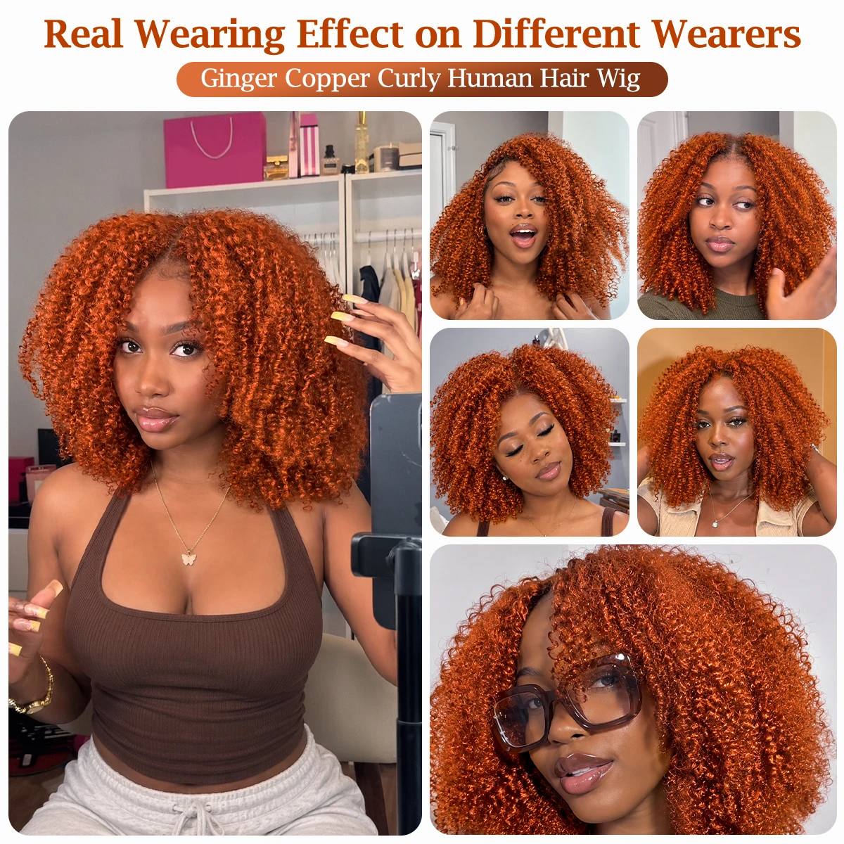 Ginger Copper Afro Curly Crochet Hair Human Hair Extensions Miracle Knots Feather Pre Separated Knotless Braids For Black Women view 6