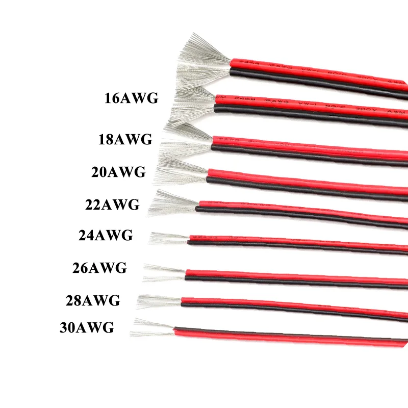 5/10/100m 2468 Electric Wires 2Pins Speaker Cable 30 28 26 24 22 20 18 16AWG For Car Audio LED 12V JST Connector Line Red Black