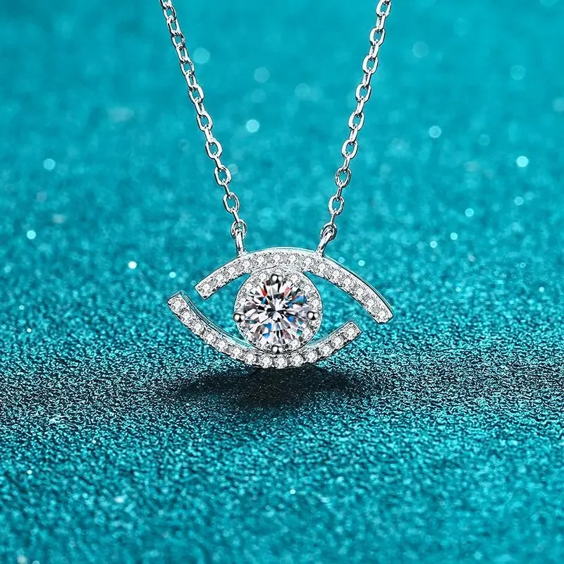 0.5 Carat D Color Moissanite Diamond Pendant Necklaces for Women Evil Eyes S925 Sterling Silver Plated Gold Neck Clavicle Chain